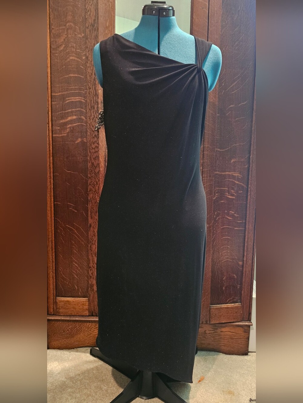 David Meister Black One-Shoulder Asymmetrical Evening Dress